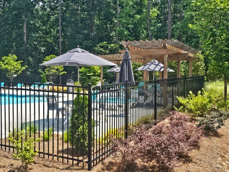 Ornamental steel pool fence and gate installed in Alpharetta, Georgia