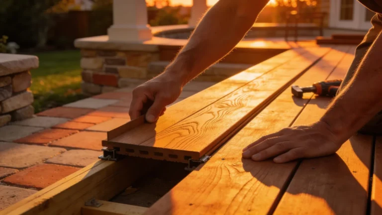 Close detail of new deck board installation